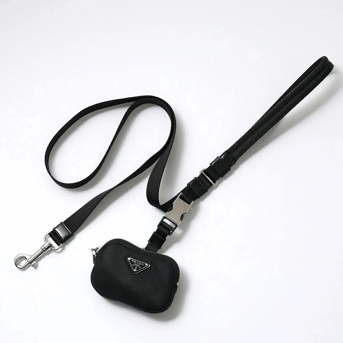 PRADA プラダ 2YG008 BV1 F0002 ナイロン リード ペット用品 犬 ドッグ ペットリーシュ トライアングルロゴ ミニポーチ付き NERO