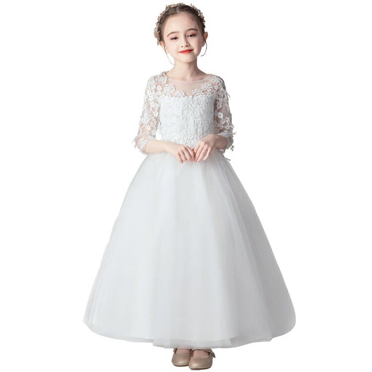 ホワイト　ミニドレス　ロングドレス　子供ドレス　花柄　パープル　フォーマル　ワンピース　キッズ服 子供服 女の子 ワンピース 子ども　発表会　七五三　誕生日　演出舞台　結婚式　卒業園　入園式 ピアノ