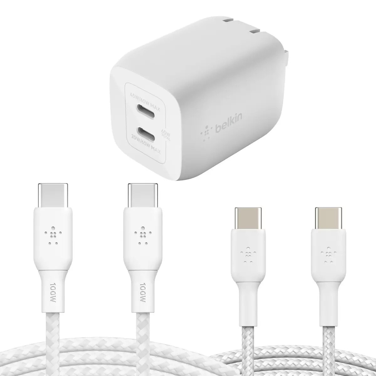 65W GaN ２ポート急速充電器+ ケーブル 100Wと60W USB-C to USB-C 3点セット 新品