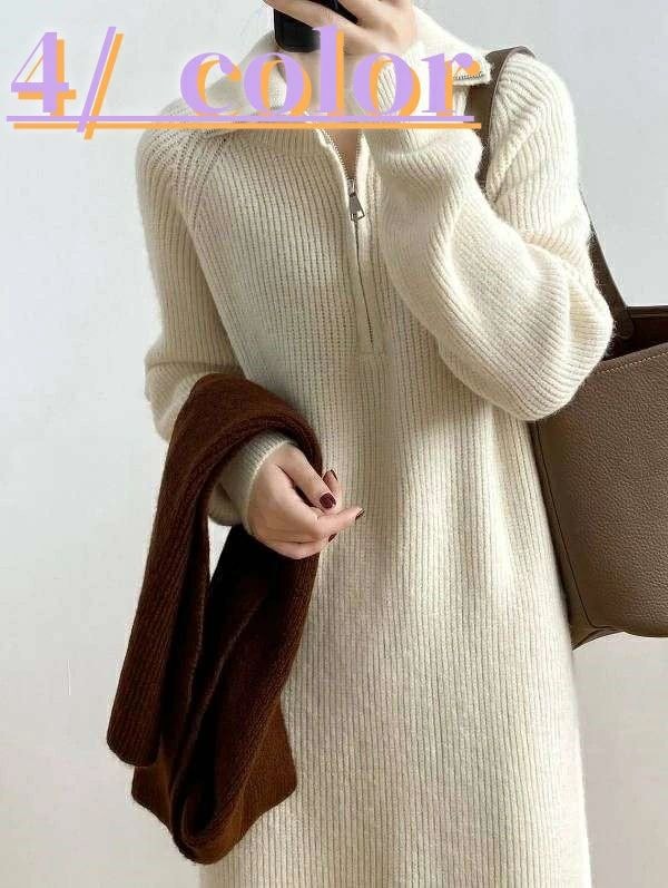 【送料無料】秋冬 レディース 長袖 ジッパー 無地 きれいめ オフィス カジュアル シンプル ニットセーター ワンピース 6,774円