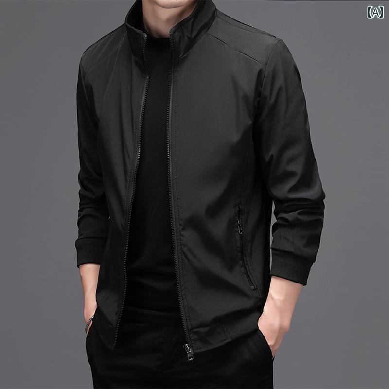 メンズ ファッション スタンドカラー ジャケット 春秋 黒 ビジネス カジュアル トップス ジャケット
