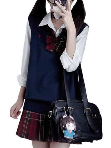 [QOOLYᅠ] スクール ニットベスト Vネック 女子高生 コスプレ 制服 ニットウェア 4点セット チェックスカート 蝶結び シャツ 学生服 高校生 コスチューム 仮装 JK制服 本格制服 卒業式 5,715円