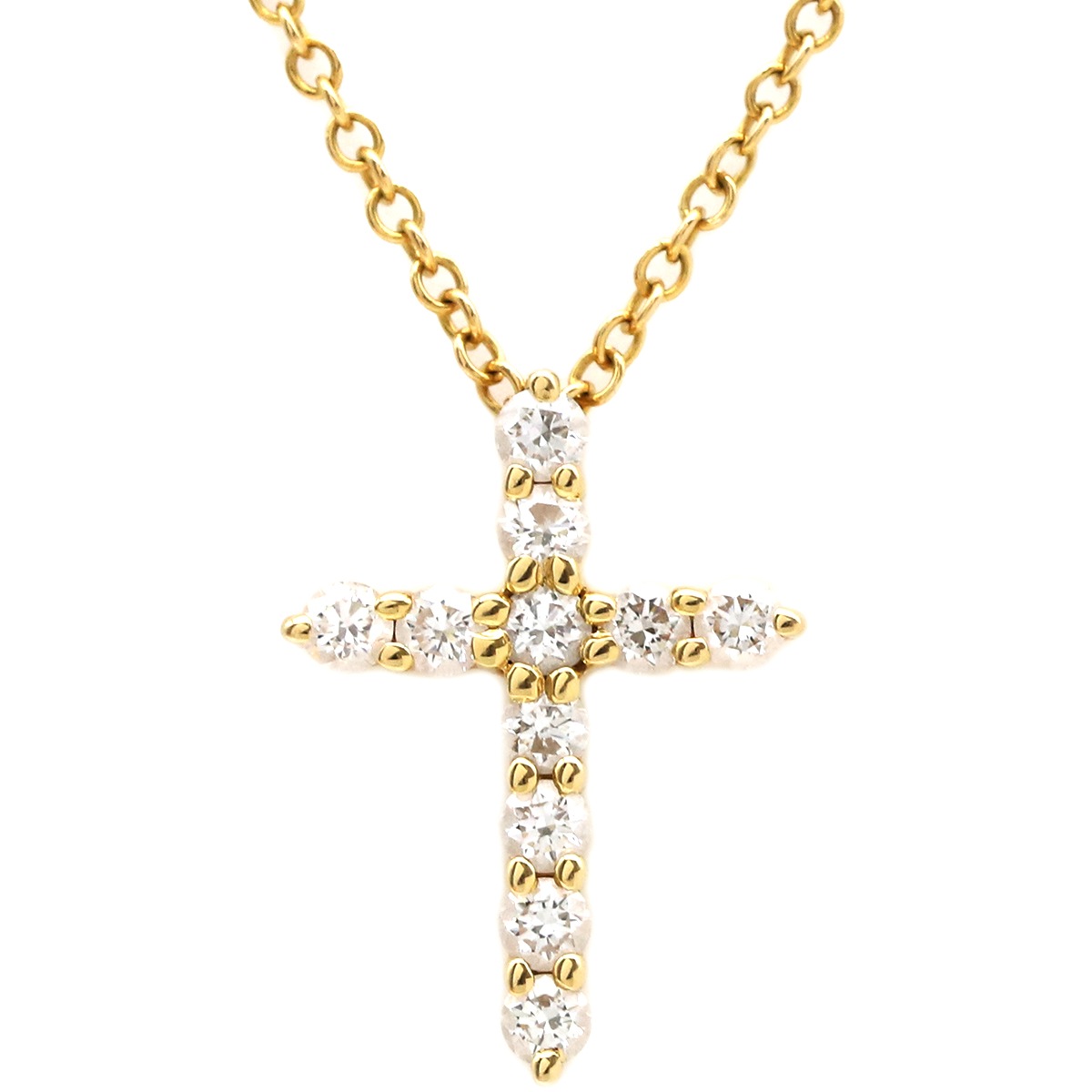 ティファニー Tiffany & Co ネックレス ミニクロス ダイヤ ペンダント K18PG ダイヤモンド ピンクゴールド 11石 【中古】
