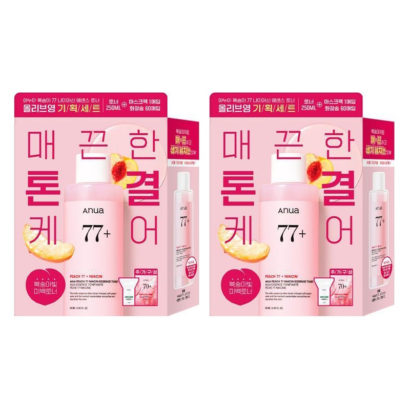桃 77 ナイアシン エッセンス トナー 250ml 企画 (マスクパック 1枚 + コットン 60枚) x 2 SET