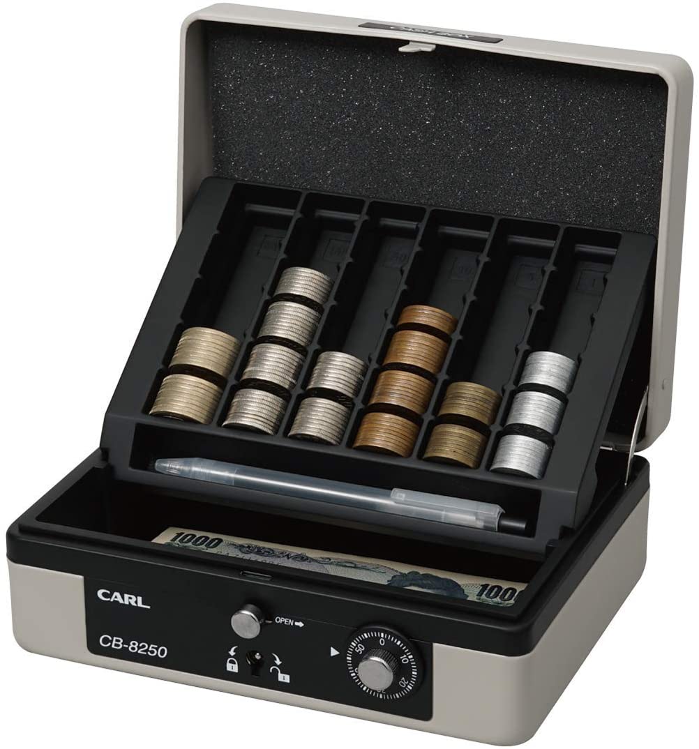 （まとめ買い）キャッシュボックス 手提げ金庫 簡易レジ A6サイズ グレー CB-8250-D [x3]
