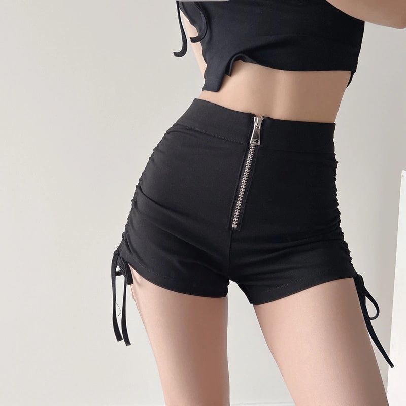 レディース サマー ドローストリング ショーツ 2025 新スタイルジッパー付きスタイリッシュホットパンツハイウエストスリミングカジュアルトレンディパンツ