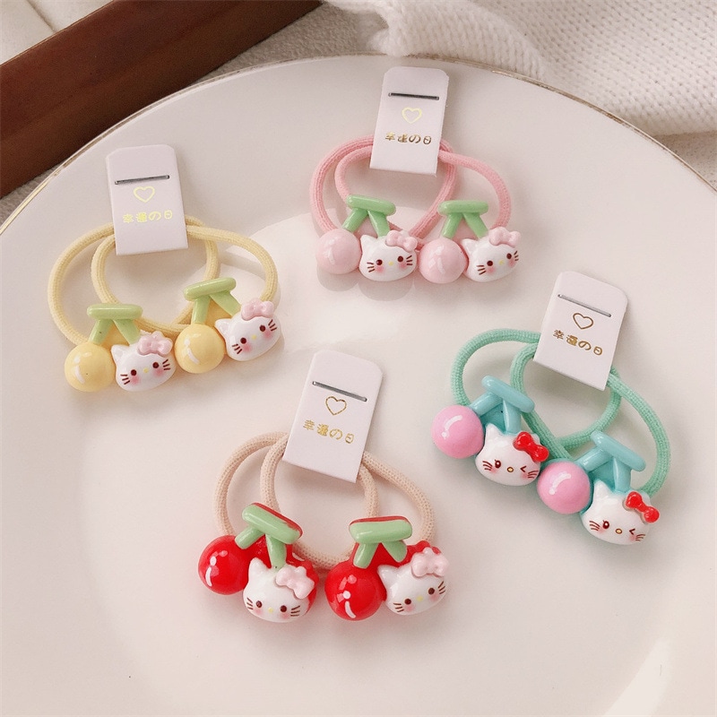 【1点ご購入 で10点プレゼントいたします】キャラクター猫さくらんぼロリポップシュシュヘアバンドかわいい子供傷まないヘアバンドゴム髪飾り