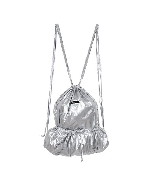 GLOSSY RIBBON SHIRRING GYM SACK - SILVER