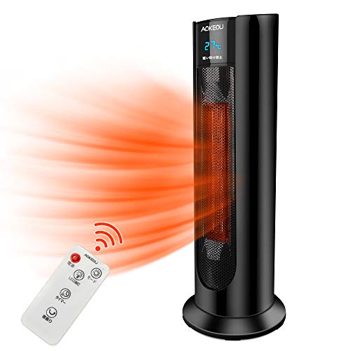 セラミックヒーター 首振り リモコン付き LED液晶ディスプレイ搭載 電気ファンヒーター 2020最新改良版 750W/1500W 1-12時間タイマー付き 3段切替可能 2秒速暖 過熱保護/転倒
