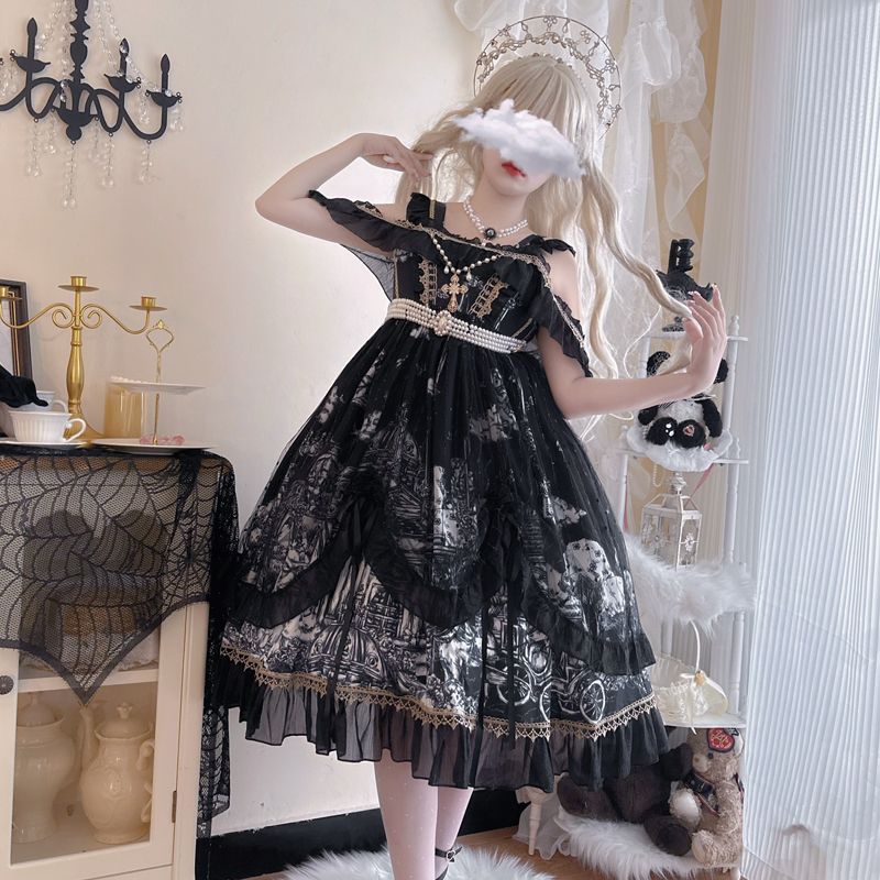 大人気Lolita 古城の盛宴 ダーク系 ハロウィン jskキャミソールワンピース