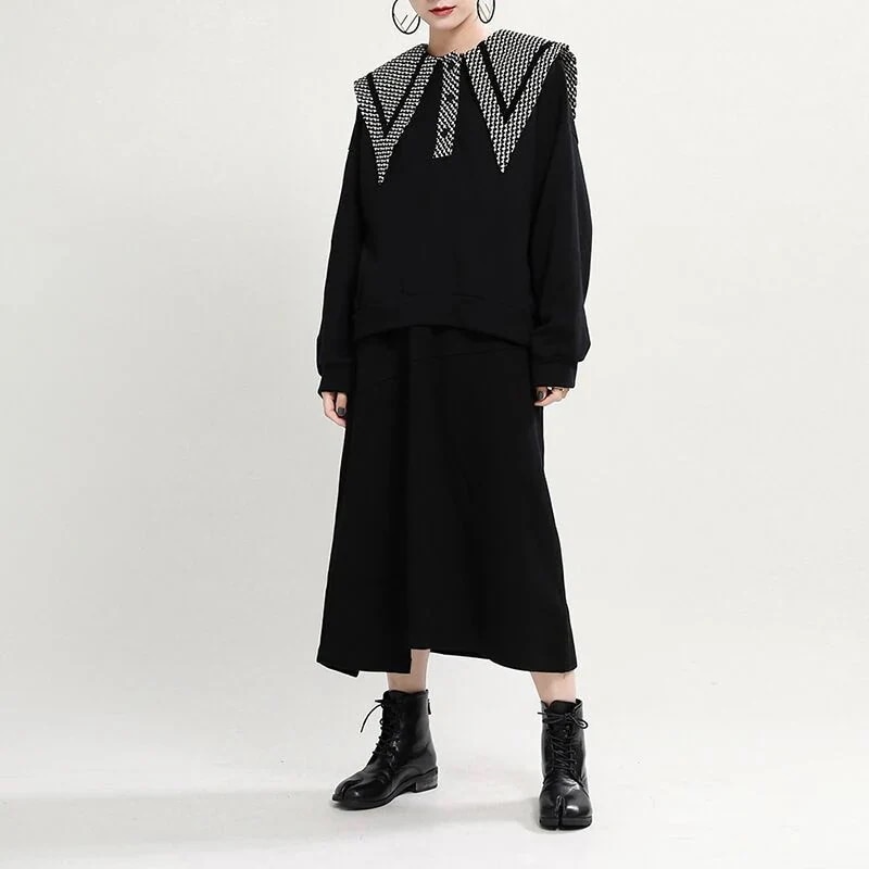 2024春秋冬可愛い新型格子人形襟カバーゆるいガーディアン女性デザイン感insガーディアンロンTスウエット