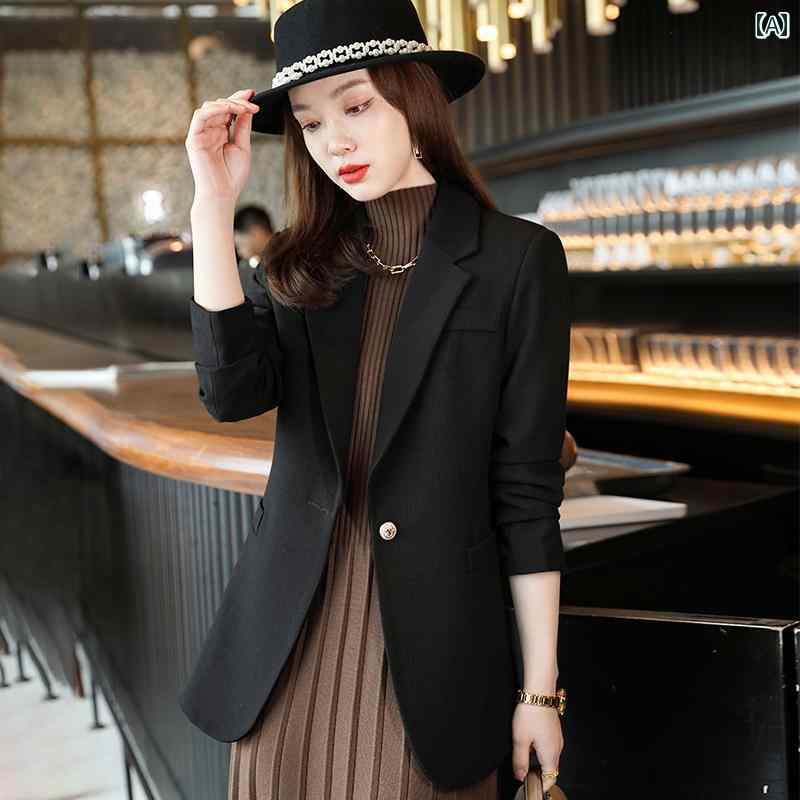 ビジネス　スーツ　ジャケット ラシャペルの 高級 ブラック スリムフィット スモール スーツ ジャケット 女性用 秋 カジュアル お姫様 スタイル