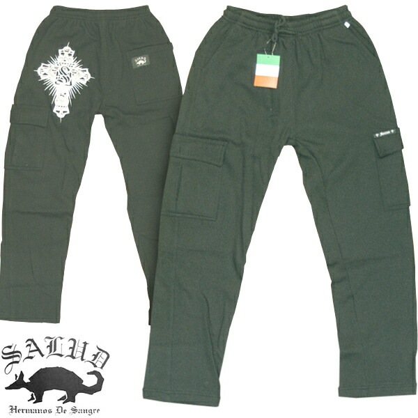 SALUD サルー メンズ レディース ユニセックス スウェットパンツ 001 クロス ブラック ストリート ローライダー チカーノ ファッション ウェアー カジュアル スタイル ブランド HIPHO