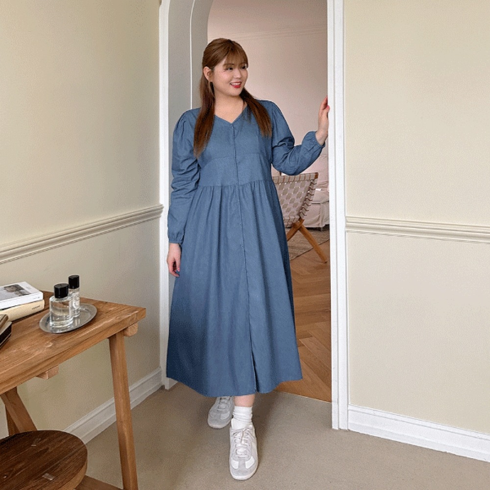 (JSTYLEのイーブレット) イーブレットエレティン Vネックデニムロングドレス JSTYLE 7,290円