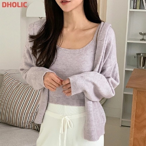 ニット長袖フードアンサンブルカーディガンベスト・1937535