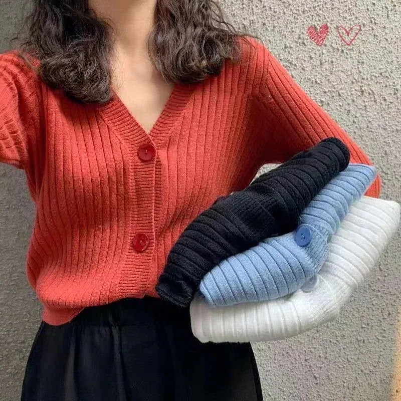 [現品/新品]スタイル韓国トップスカーディガン服ニットトップスvネック長袖セーター