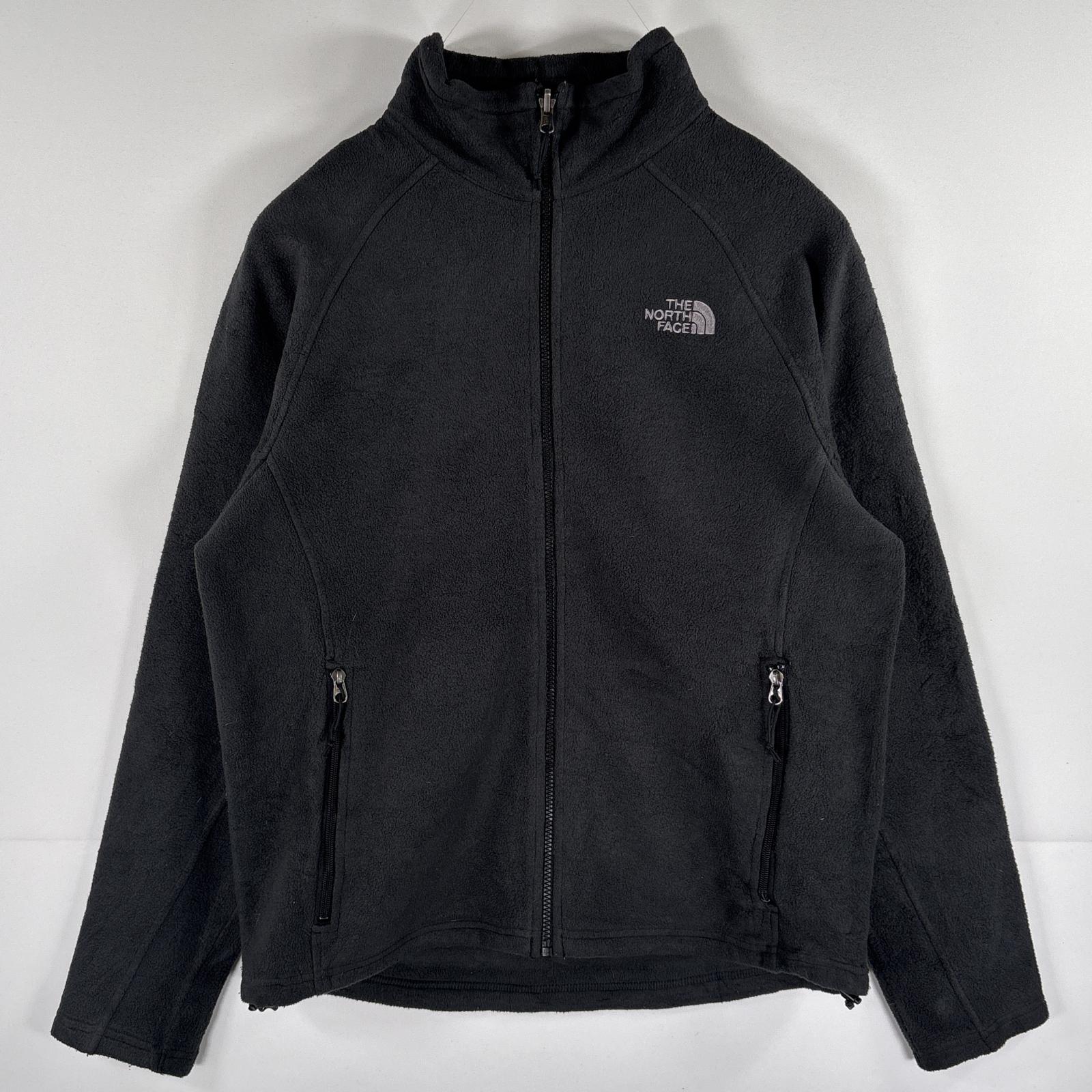 古着 フルジップフリースジャケット ワンポイントロゴ刺繍 アウトドア M ブラック メンズ