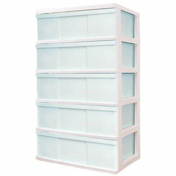 収納ケース プラスチック 引き出し ワイドチェスト ５段 幅６０ おしゃれ ホワイト／パームグリーン