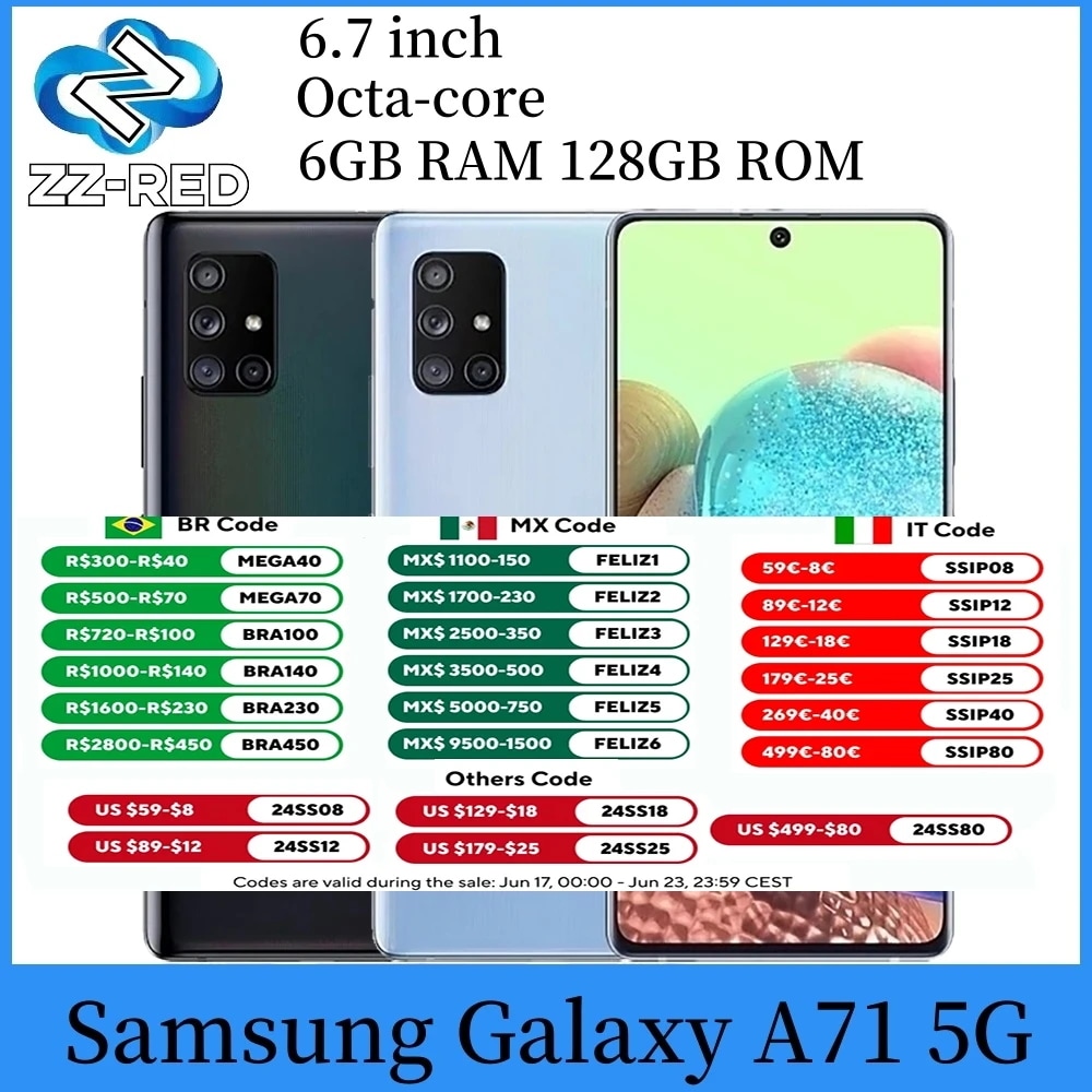 22640.0 16% OFFSamsung Galaxy a71携帯電話,a716u,a716u1,6.7インチ,6GB RAM, 128GB ROM,980 GB rom,オクタコア,4カメ
