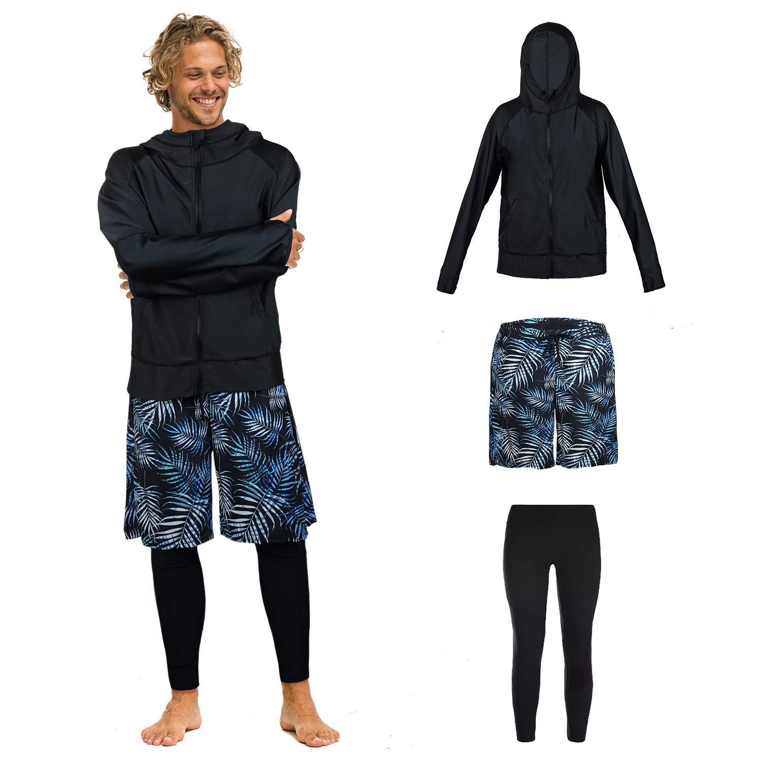 【ARMOTO】 ラッシュガード メンズ 水着 長袖 パーカー レギンス サーフパンツ フィットネス [UVカット UPF50+・吸汗速乾] 水泳 水陸両用 大きいサイズ