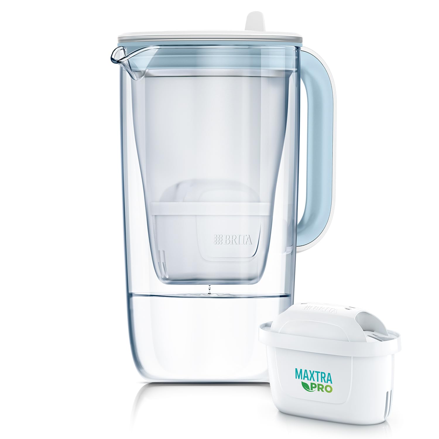 ブリタ 浄水器 ポット型 PFOS/PFOA除去試験済 グラスジャグ ライトブルー ろ過水容量:1.23L(全容量:2.5L) 【日本正規品】マクストラプロ カートリッジ ピュアパフォーマンス 1個付