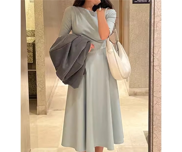 レディース ワンピース プルオーバー ミモレ ロング ワンショルダー フェミニン ウエストマーク かわいい 大人可愛い きれいめ シンプル 上品 おしゃれ ガーリー エレガント 抜け感 キュート