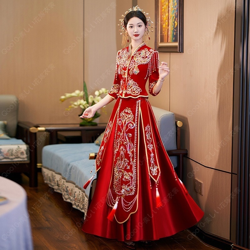 中国式ウェディングドレス痩せ見え2023新案秀禾服新婦結婚祝い服敬酒出閣服竜鳳服-18
