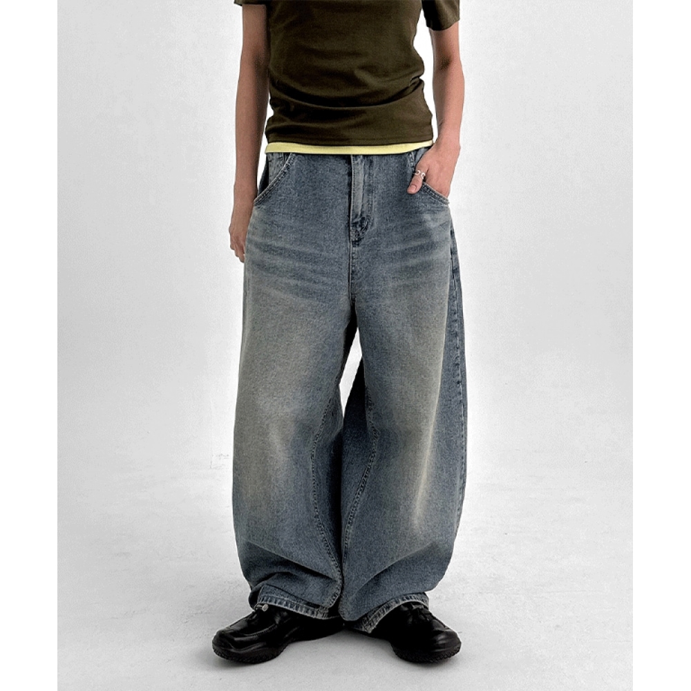 ブラックアップロンチウハートウォッシュワイドデニムパンツ