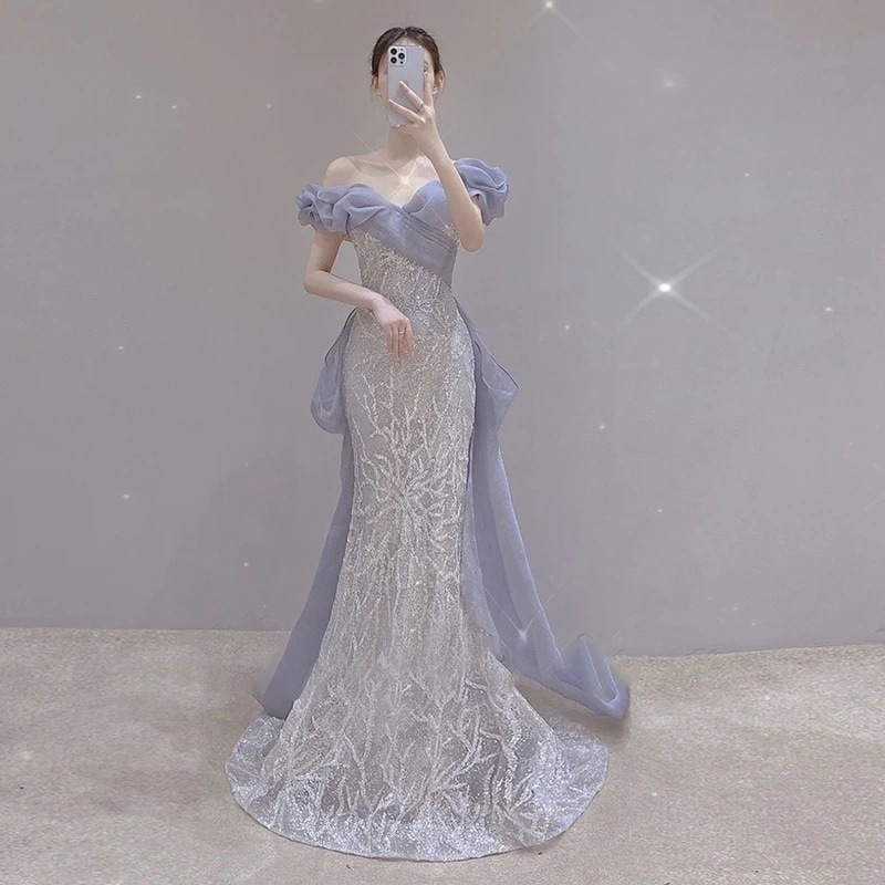 【高級宴会ドレス】イブニングドレス 軽い結婚式 2026新作 フランス イブニングドレスドレス 司会者 年次総会 ステージパフォーマンス 誕生日 パーティードレス