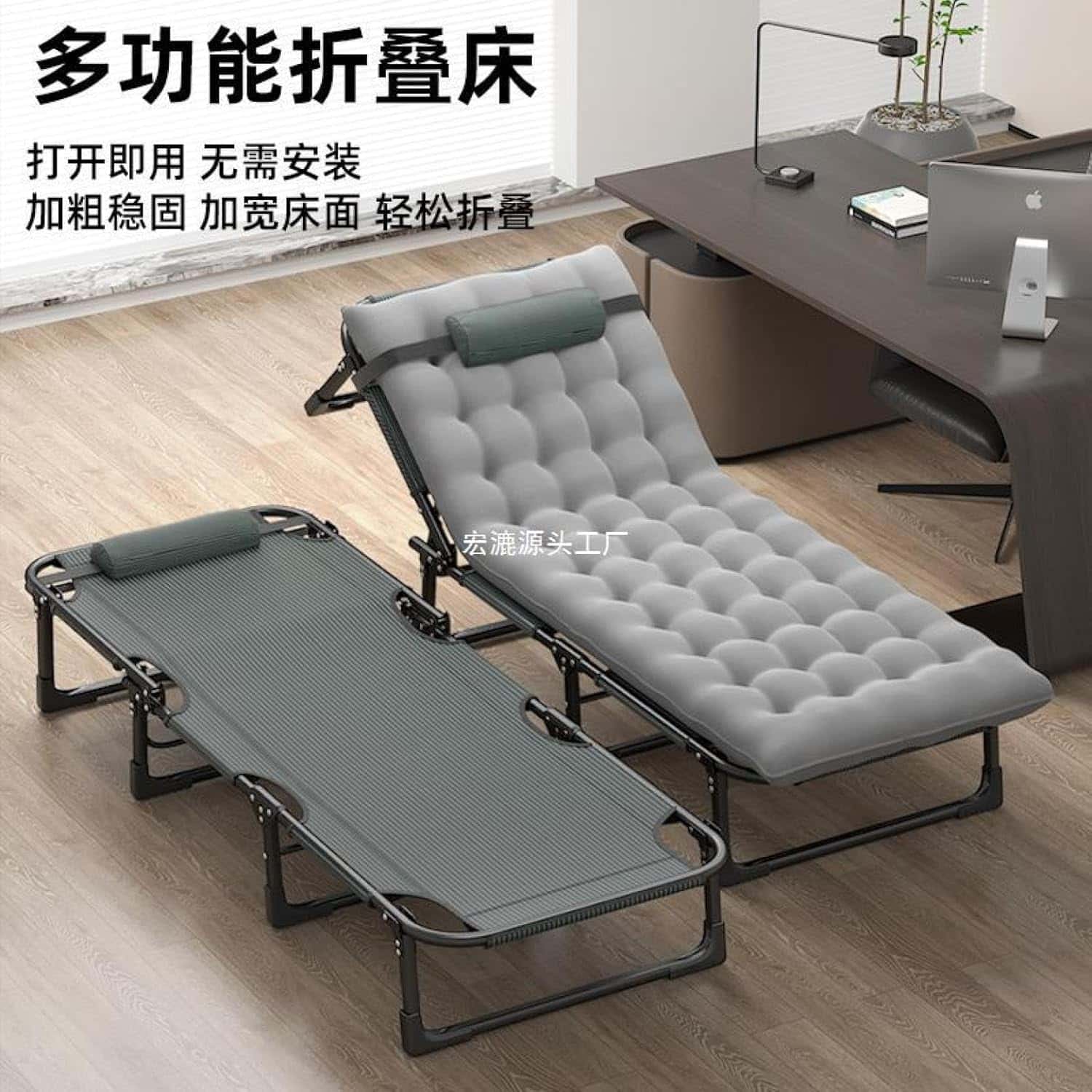 折りたたみベッド リクライニングチェア コンパクト 室内 外兼用 防災 来客用 背付き 段階調節 グレイ メッシュ 幅68cm 奥行き180cm クッション付き