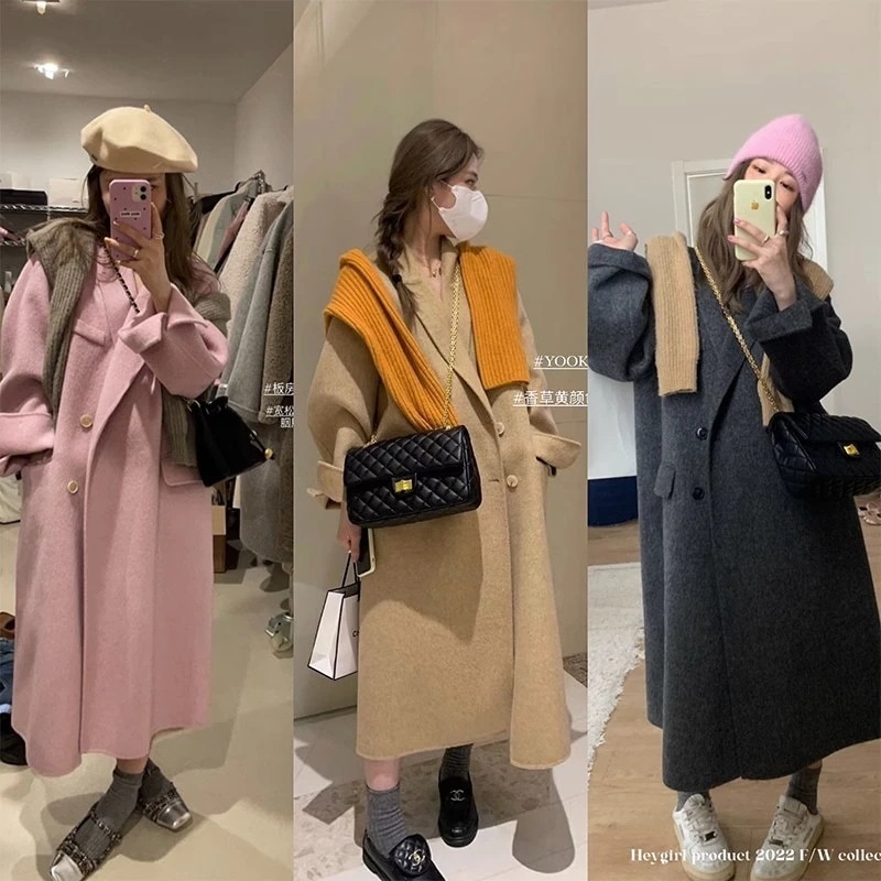 冬定番 シルエット ウール両面ニットコート レディース 冬用 両面カシミアコート