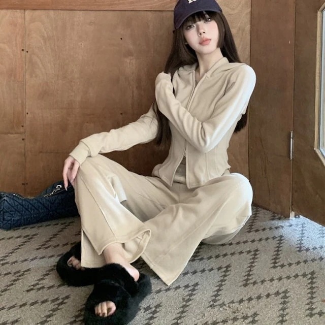 クロップド ジャージ セットアップ レディース 韓国 ファッション スウェット ワイドパンツ クロップドジャケット 上下セット