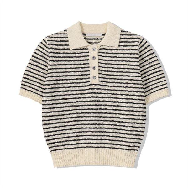 女性のデイリーストライプカラーブークレニット半袖 SGW-KNH-Q069