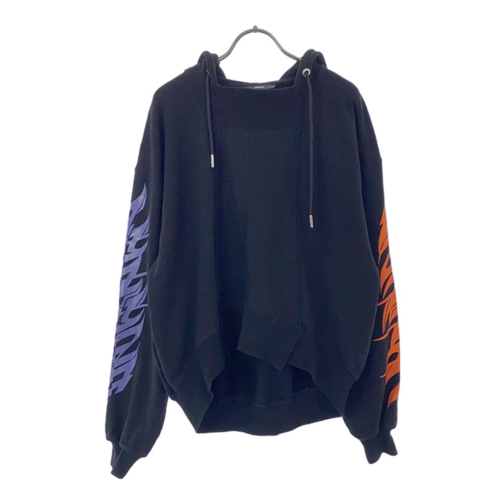 プリント 長袖 スウェットパーカー XS ブラック 切替 メンズ