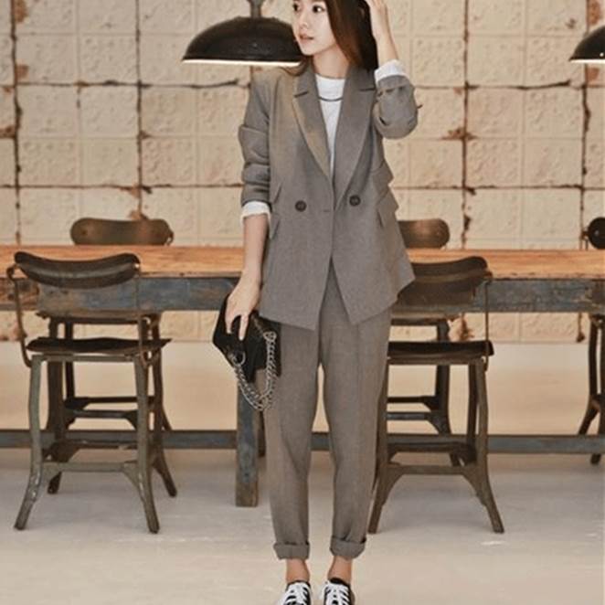 【今季トレンド】2色 セットアップ ジャケット パンツ スーツ 春 秋 レディース トラッド モード ハンサム マニッシュ かっこいい 長袖 襟付き 上下セット ズボン ボトムス フォーマル ママ 黒