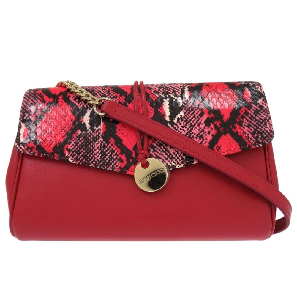 新品同様 チェーンショルダー 肩掛け 斜め掛け クロスボディ ポシェット ショルダーバッグ パイソン/パイソン レッド 1281【中古】 レディース