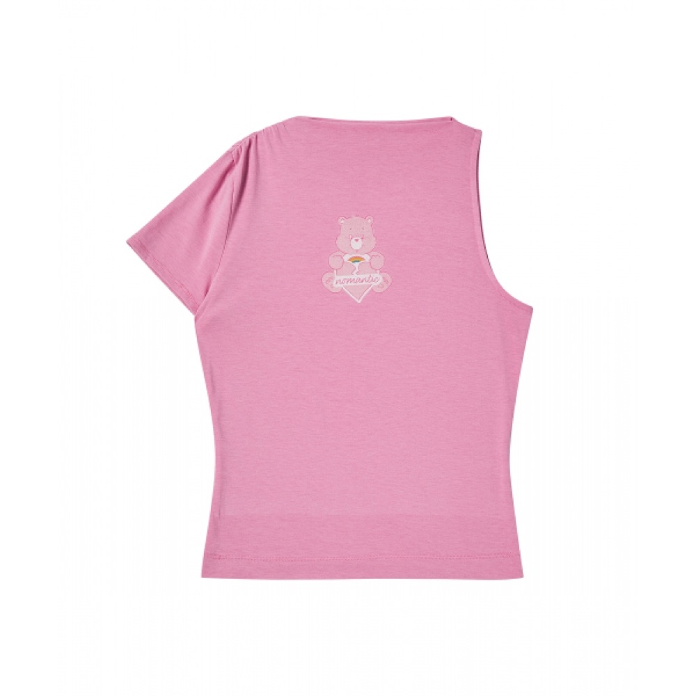 BEYOND CLOSET [レディースエディション] ノーマンティックケアベアアンバランスドレーピングジャージートップ Tシャツピンク