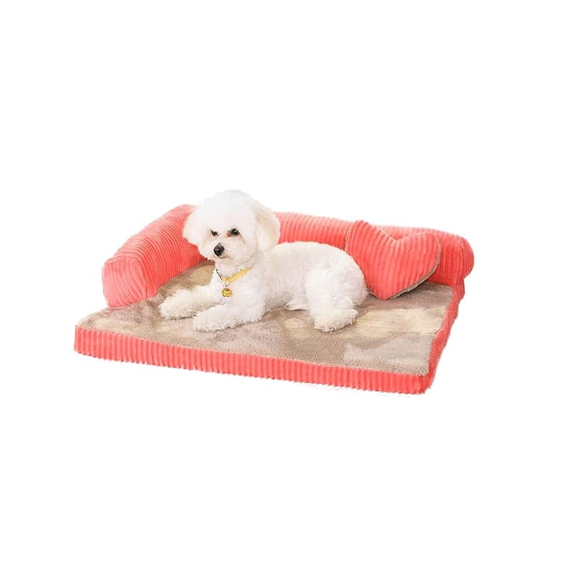 Mofech ペット ベッド 洗える ソファー モコモコ クッション スクエア 安眠 ベッド 犬 猫 寝台 四季通用 マット ぐっすり眠る 休憩所 かわいい 寝床 ピンク M