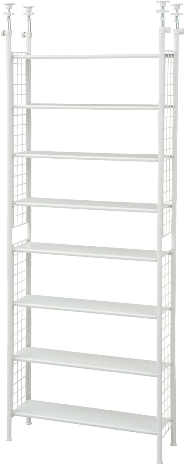 スリム 幅78×奥行25×高さ209-282cm 棚板耐荷重10kg 棚板の高さが変えられる 壁面収納 本棚 組立品 ホワイト STR-788(WH/WH)