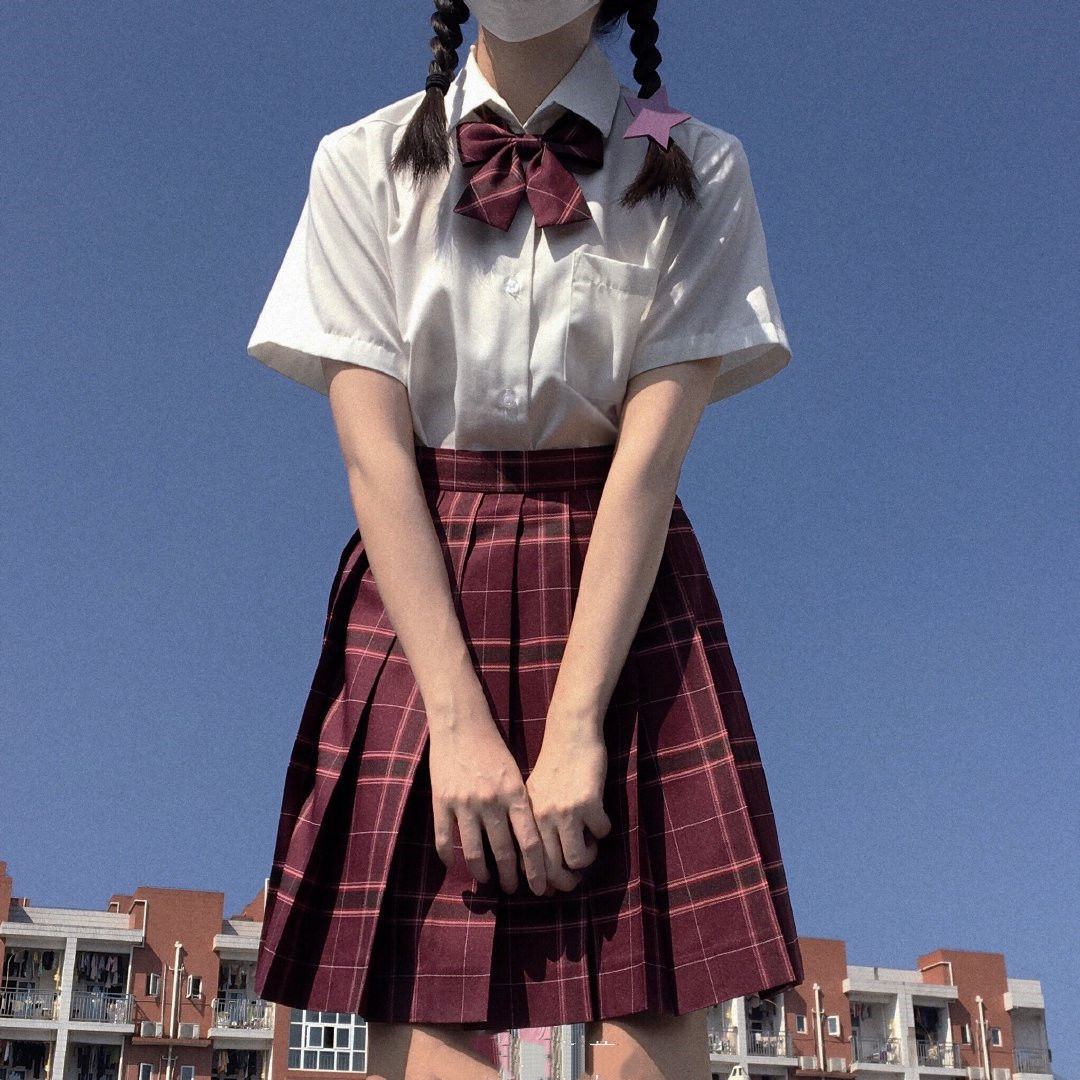 セットアップ JK 制服 ワンピース ハイウエスト プリーツスカート チェック 半袖シャツ898