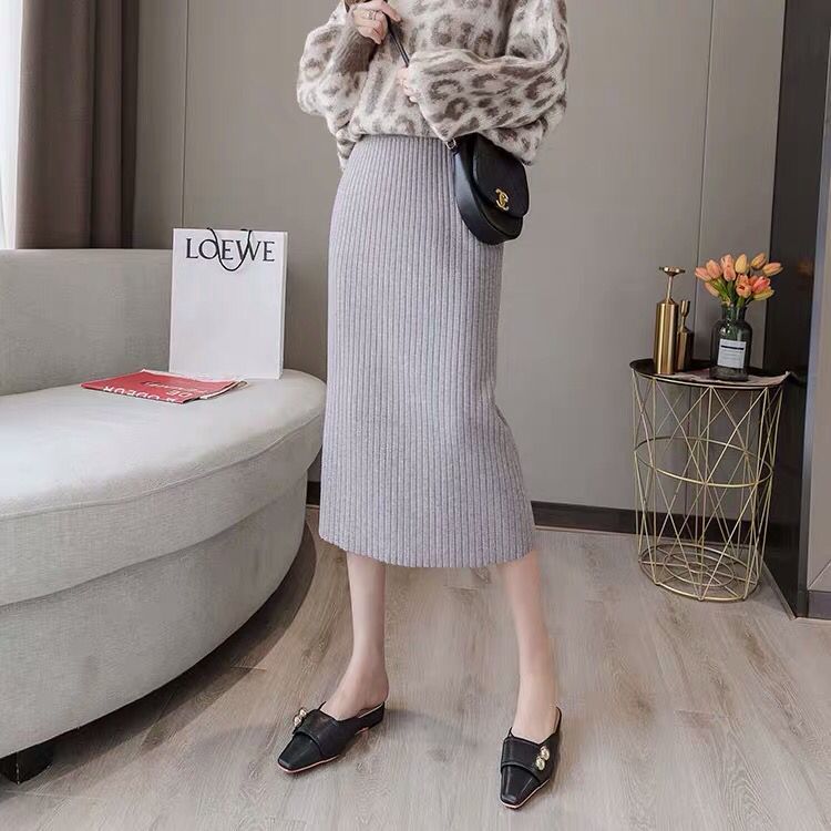 品質がよい スカート ひざ丈スカート 秋 冬 ペンシルスカート ニットアップ ニット タイト ハイウエスト 膝丈
