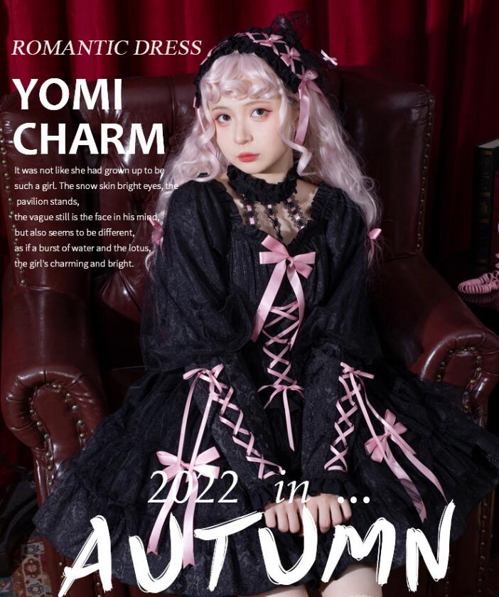 可愛い ロリータワンピース 膝上丈 ゴシック ロリータ服 リボン ティアードドレス 重ね重ね パーフ 長袖ワンピース lolita ハロウィン 学園祭 文化祭 余興 コスプレ コスチューム 仮装