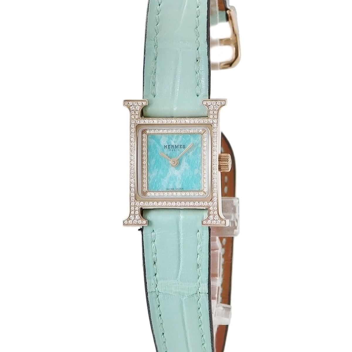 Hウォッチ HH1.174 クオーツ レディース K18PG無垢 純正ダイヤ アマゾナイト H型 3年保証