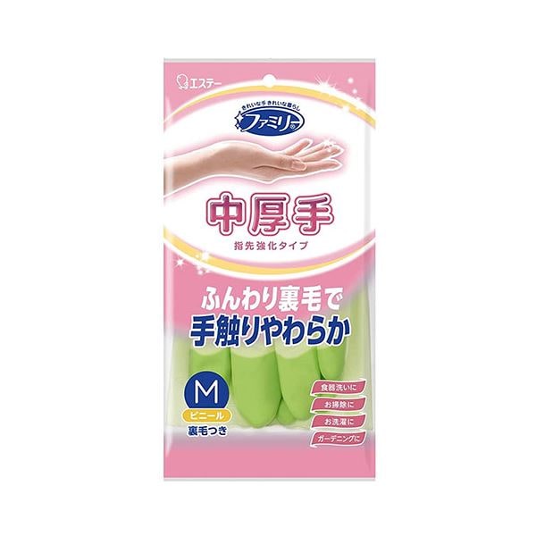 （まとめ）エステー ビニール中厚手 指先強化 M グリーン（x10セット）