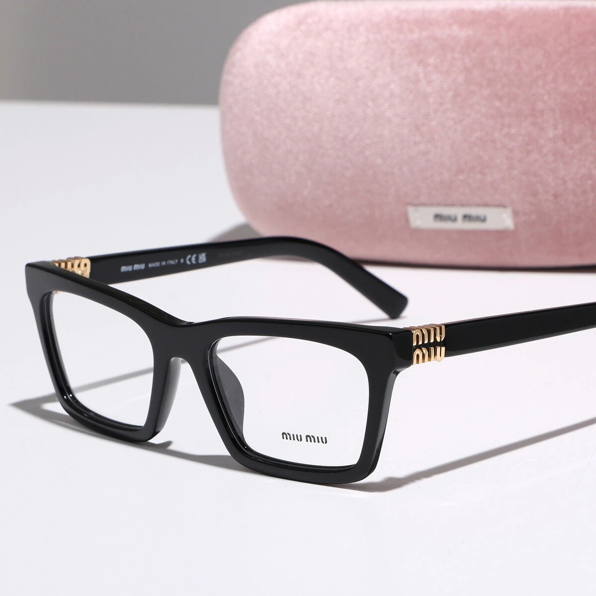 MIUMIU ミュウミュウ メガネ VMU 04W レディース スクエア型 セルフレーム フルリム めがね 眼鏡 メタルロゴ アイウェア 16K-1O1/BLACK