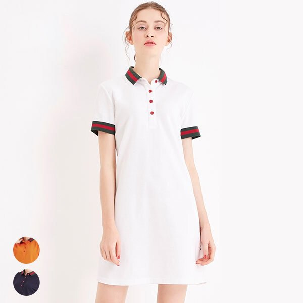 ワンピース レディース 半袖 綿 コットン 無地 ポロシャツ レディースファッション 春夏