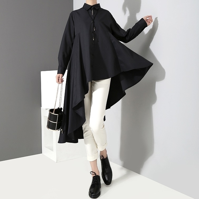 ワンピース シャツワンピース アシンメトリー フレア ドレープ フリル ミニ丈 襟付き シャツカラー 長袖 チュニック ゆったり 大人女子 大人可愛い オシャレ おしゃれ お洒落 モード 6,073円