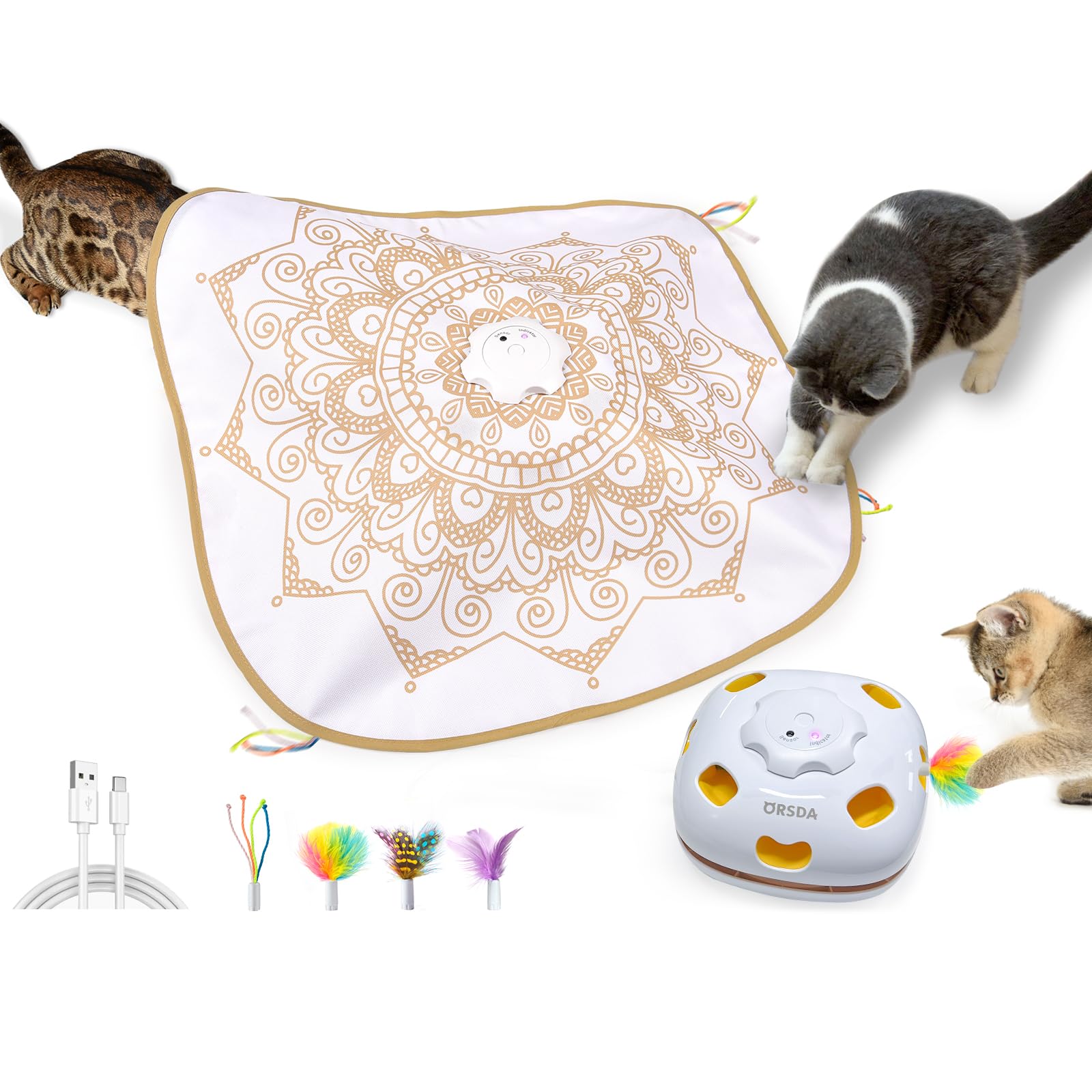 猫おもちゃ 自動 ORSDA ペット玩具 室内電動 4in1猫おもちゃ 4つの遊び方 一人遊び子猫自動おもちゃ 猫のプレゼント 寂しさ解消 ねこ狩猟天性満足 ペット用品 キャッチミー マウス 複数ペッ