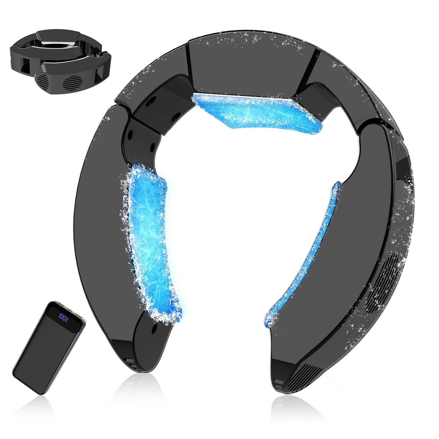 ネッククーラー 冷却プレート 3つ【2025最強＆ペルチェ素子搭載&30000mAhバッテリー付き】首掛けクーラー 3つプレート -17℃瞬間冷却 静音 超軽量 サイズ調整可 首掛け扇風機 強・弱2つ