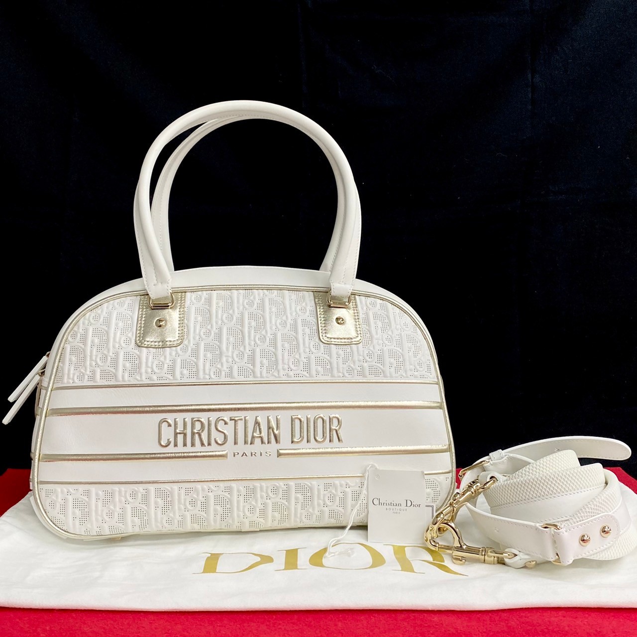 ミディアムクラシック ボーリングバッグ Dior VIBE オブリークショルダーバッグ レザー ホワイト 775-6